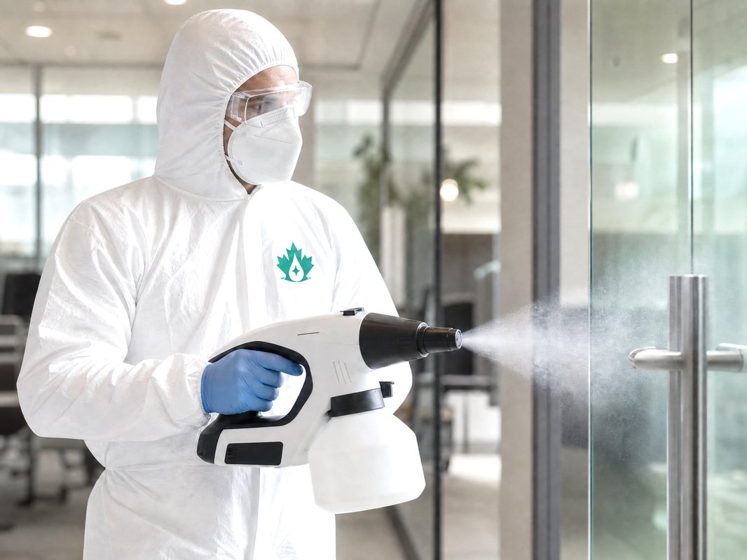 Spotless Canada technician applying electrostatic disinfection