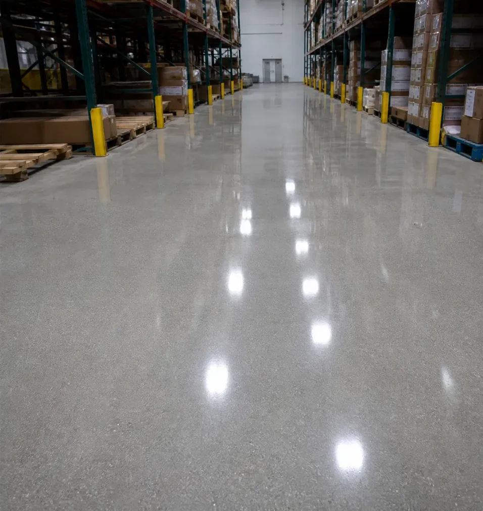 Warehouse aisle floor: after cleaning