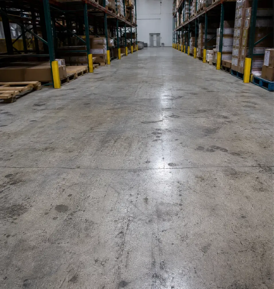 Warehouse aisle floor: before cleaning